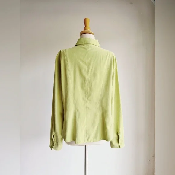 TALBOTS Vintage Lime Green Faux Suede Shirt Jacket Button Down XL Vintage - Picture 5 of 6
